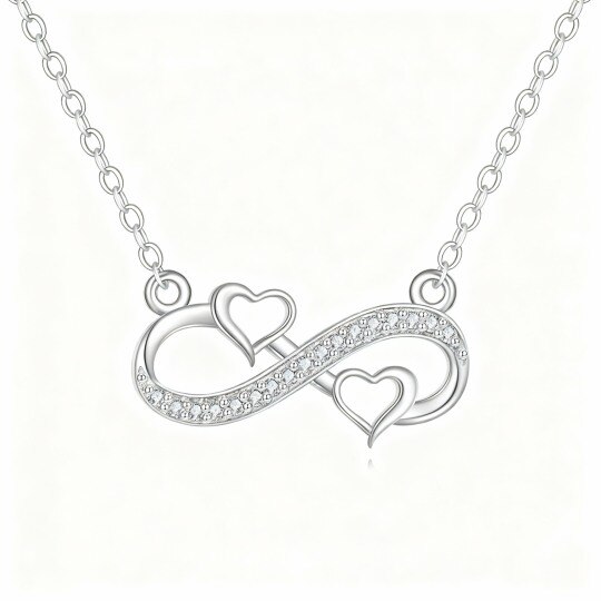 10K White Gold Round Cut Cubic Zirconia Heart & Infinity Symbol Pendant Necklace