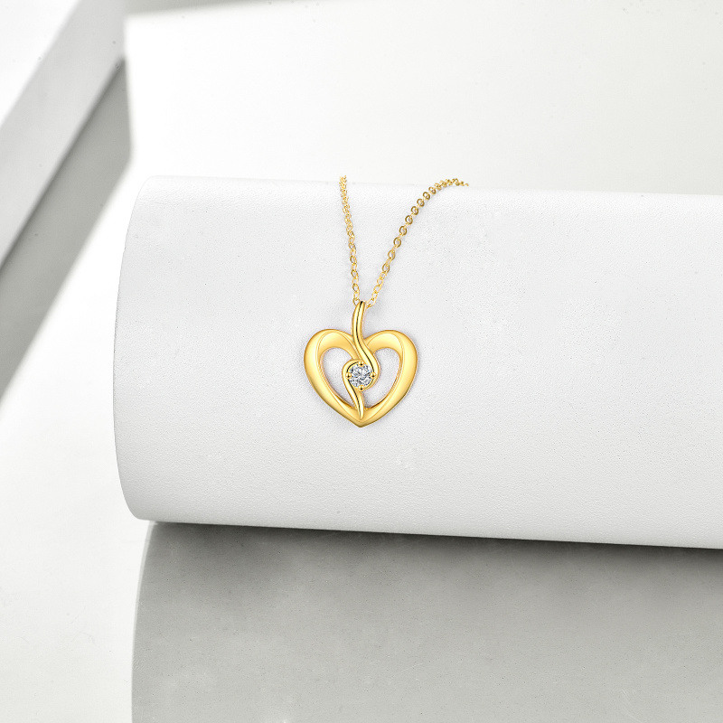 Platinum with White Gold Plated Round Cut Cubic Zirconia Heart Pendant Necklace-3