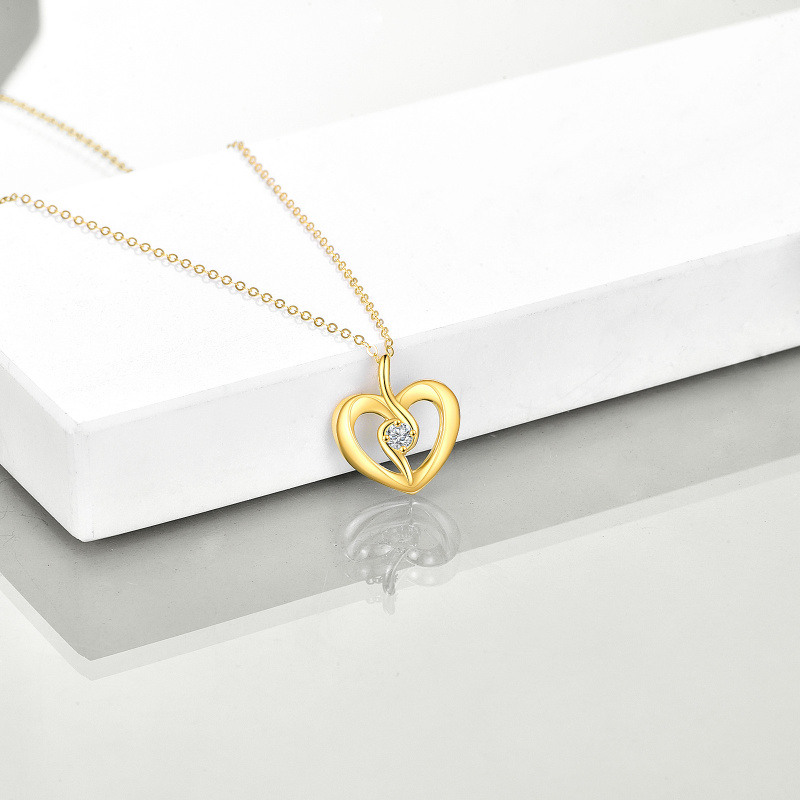 Platinum with White Gold Plated Round Cut Cubic Zirconia Heart Pendant Necklace-4