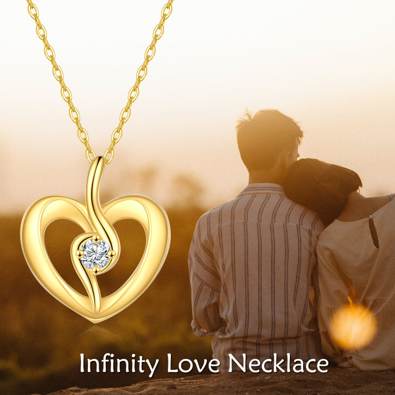 Platinum with White Gold Plated Round Cut Cubic Zirconia Heart Pendant Necklace-6