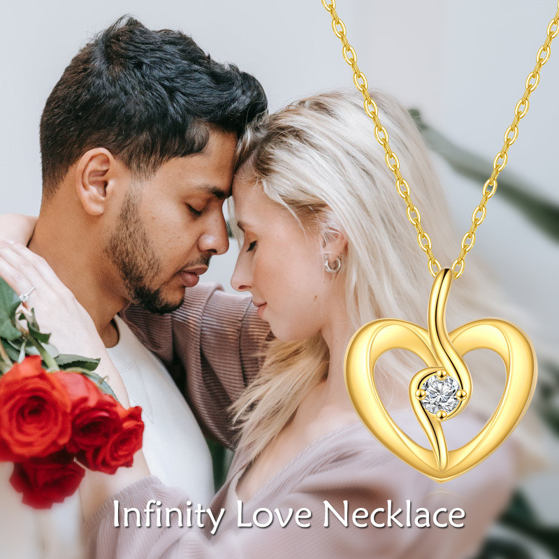 Platinum with White Gold Plated Round Cut Cubic Zirconia Heart Pendant Necklace-7