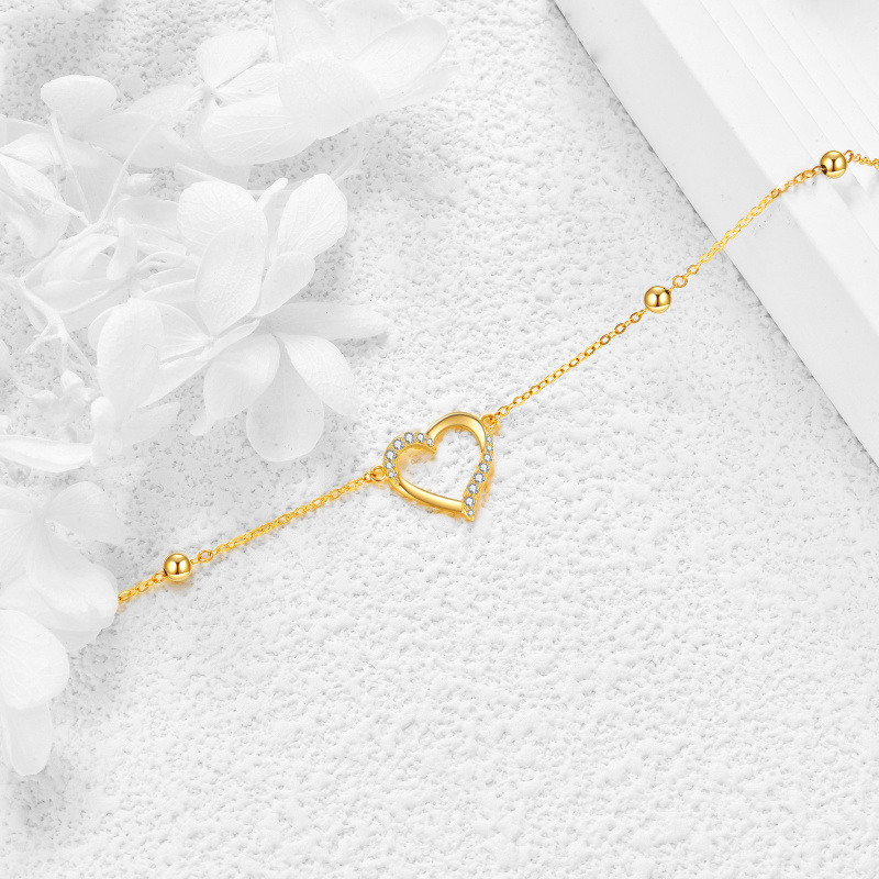 Bracelet de cheville monocouche en or 14 carats avec zircon cubique en forme de cœur-3