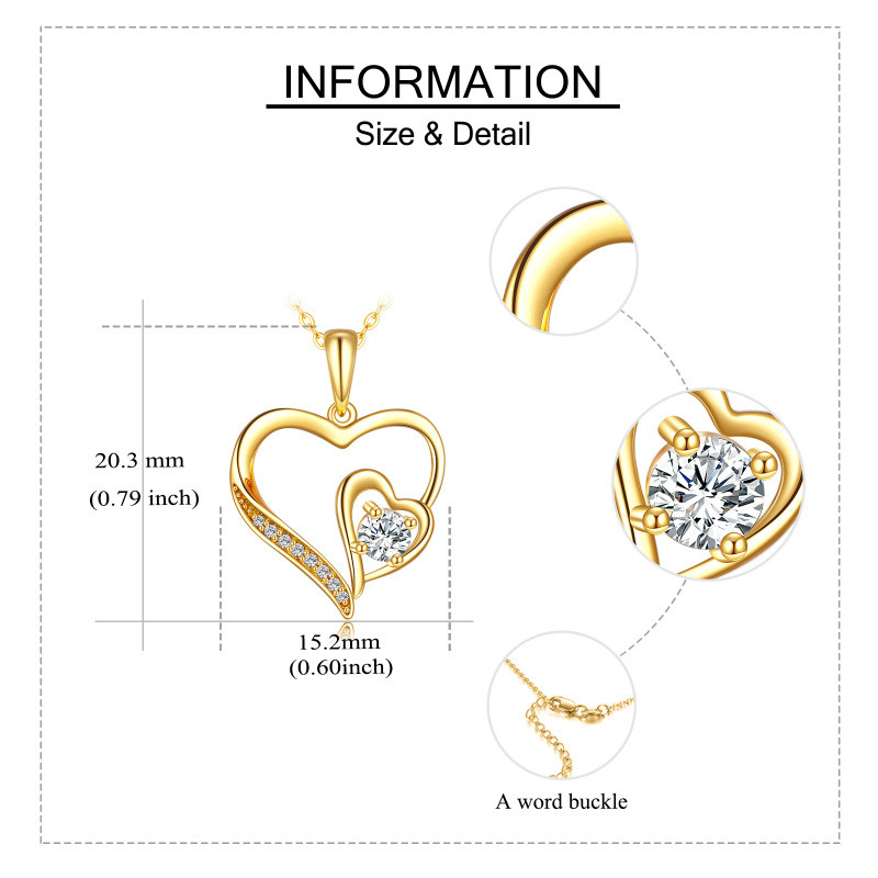 Collier pendentif cœur en or 14 carats avec zircon cubique rond-5