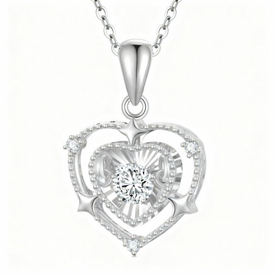Collier pendentif cœur en or blanc 10 carats avec zircon cubique taille ronde
