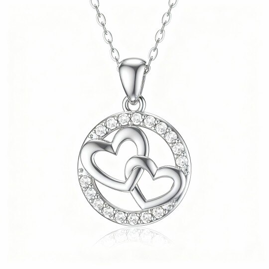 Collier pendentif cœur en or blanc 9 carats avec zircon cubique taille ronde