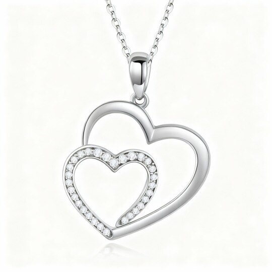 Collier pendentif cœur en or blanc 10 carats avec zircon cubique taille ronde