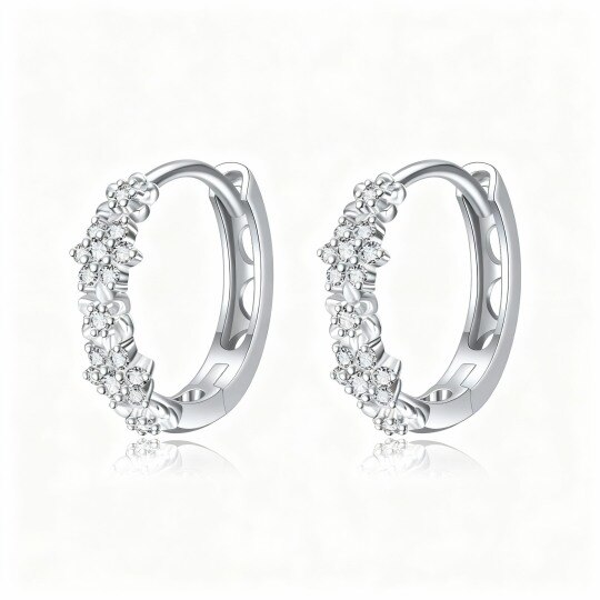 14K White Gold Round Cut Cubic Zirconia Hoop Earrings