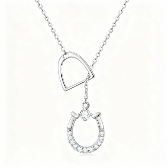 Collar con colgante de herradura de oro blanco de 10 quilates con circonita cúbica de corte redondo