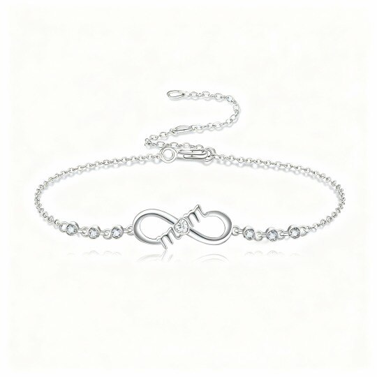 10K White Gold Round Cut Cubic Zirconia Infinity Symbol Charm Bracelet