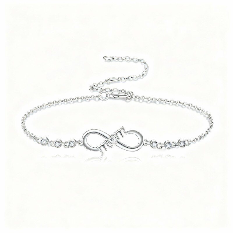 10K White Gold Round Cut Cubic Zirconia Infinity Symbol Charm Bracelet-20