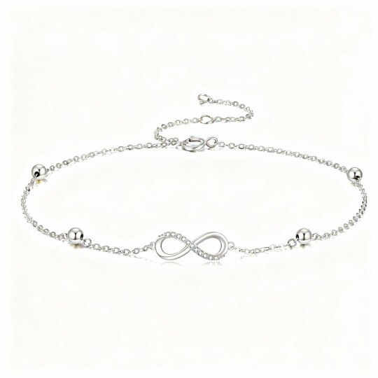 10K White Gold Round Cut Cubic Zirconia Infinity Symbol Charm Bracelet