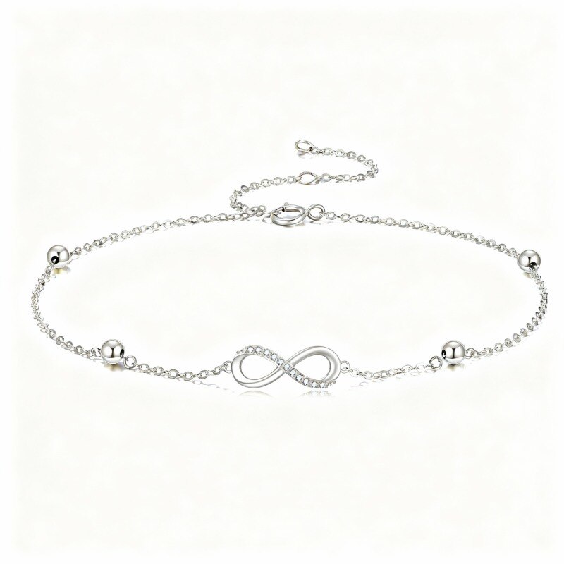 Platinum with White Gold Plated Round Cut Cubic Zirconia Infinity Symbol Charm Bracelet-1