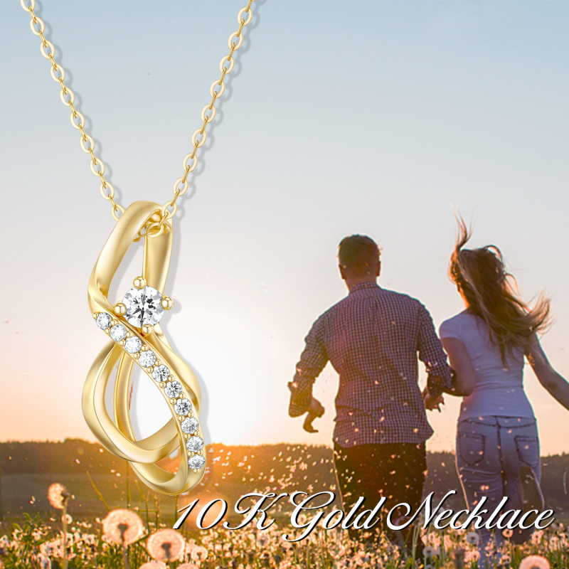 Collar con colgante de símbolo infinito circular de circonita cúbica en oro de 14 quilates-5
