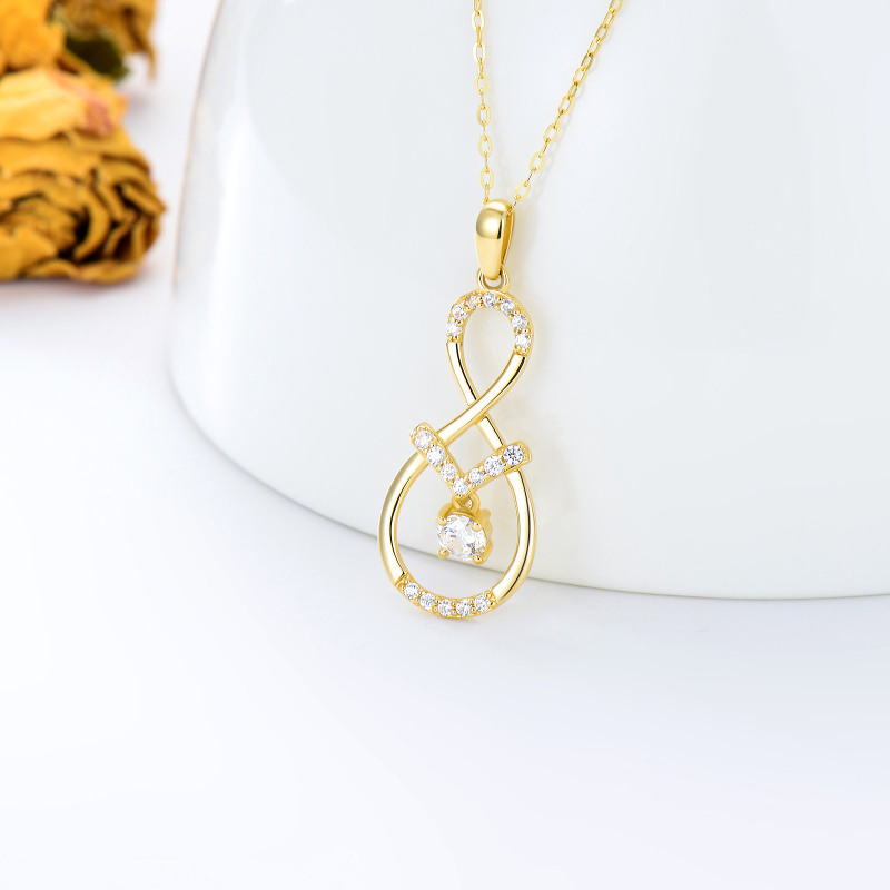 Halskette mit kreisförmigem Anhänger in Form eines Unendlichkeitssymbols aus 18-karätigem Gold mit Zirkonia-3