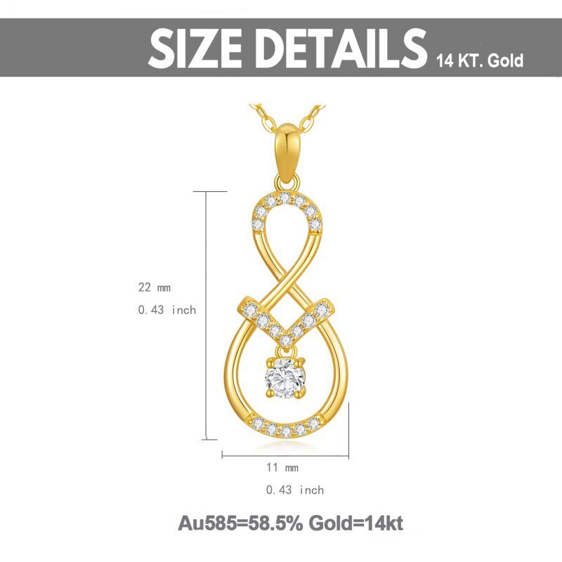 Halskette mit kreisförmigem Anhänger in Form eines Unendlichkeitssymbols aus 18-karätigem Gold mit Zirkonia-5