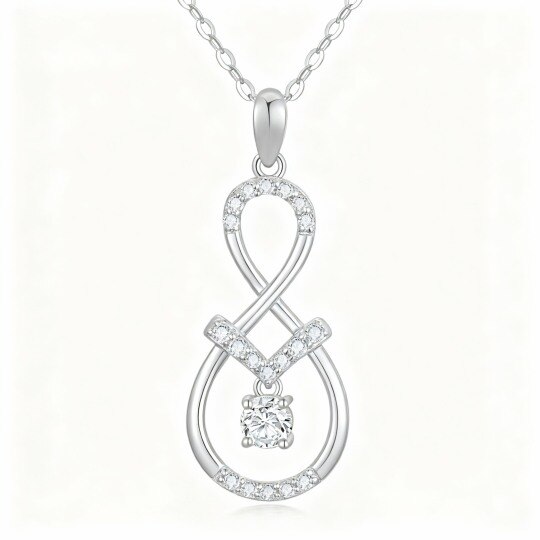 10K White Gold Round Cut Cubic Zirconia Infinity Symbol Pendant Necklace