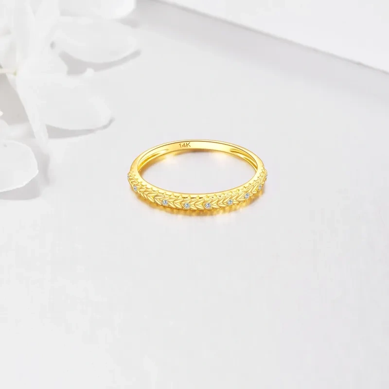 Bague en or rose 10 carats avec zircon cubique rond en forme de feuille-3