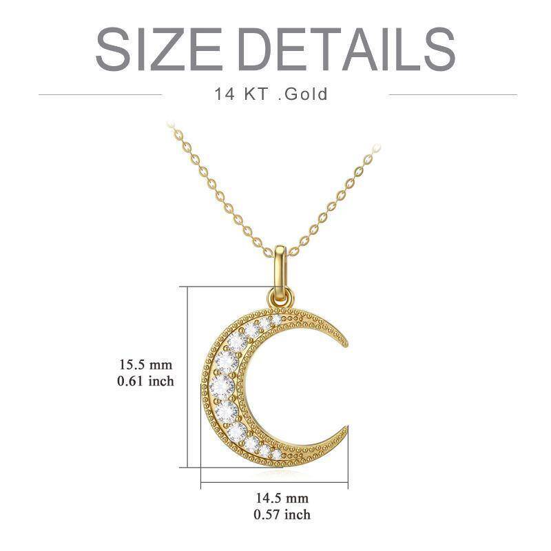 18K Gold Round Zircon Moon Pendant Necklace-5