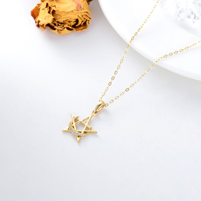 Collier pendentif lune et étoile en or rose 14 carats avec zircon cubique taille ronde-4