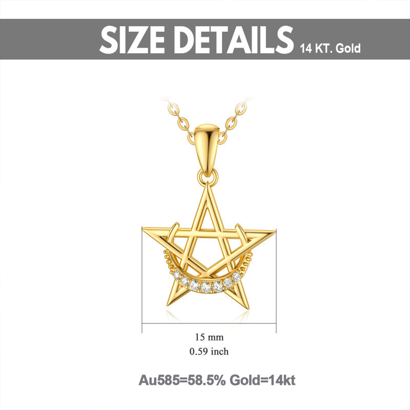 Collier pendentif lune et étoile en or rose 14 carats avec zircon cubique taille ronde-5