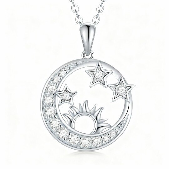 Halskette aus 9-karätigem Weißgold mit rund geschliffenen Zirkonia-Steinen – Mond, Stern und Sonne