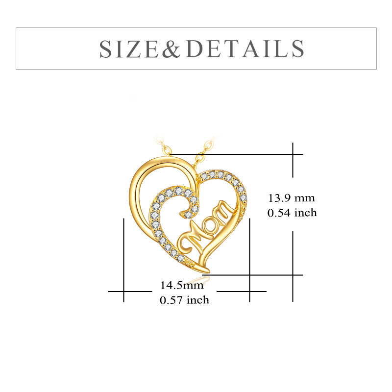 Colar com pendente circular em ouro 14K com zircónias cúbicas representando o símbolo da mãe e um coração.-5
