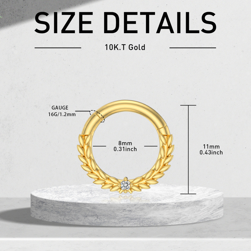 Złoty pierścień do nosa z cyrkonii w kształcie pszenicy, 14K-6