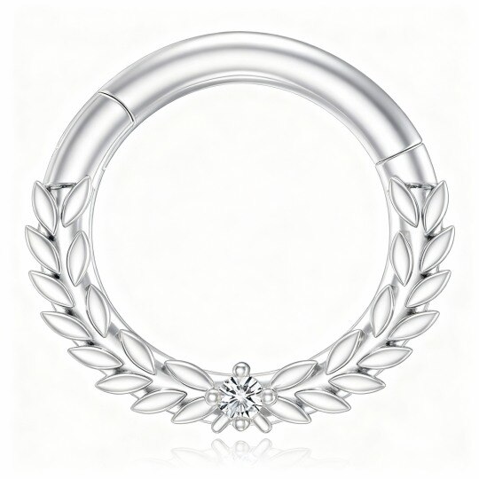 Anillo nasal de oro blanco de 10 quilates con circonita cúbica de corte redondo