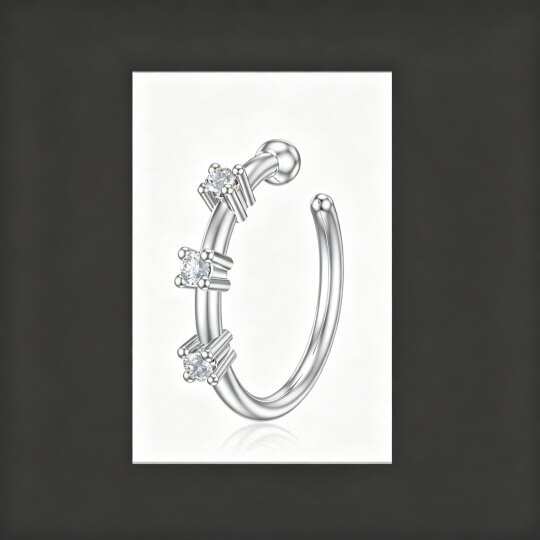 10K White Gold Round Cut Cubic Zirconia Nose Ring