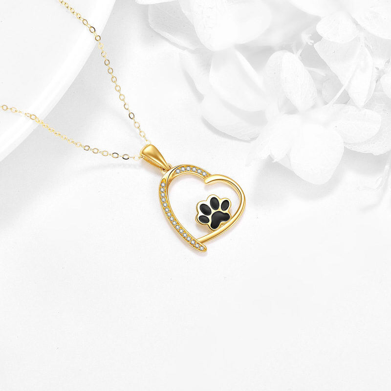 10K Gold Circular Shaped Cubic Zirconia Paw & Heart Pendant Necklace-3