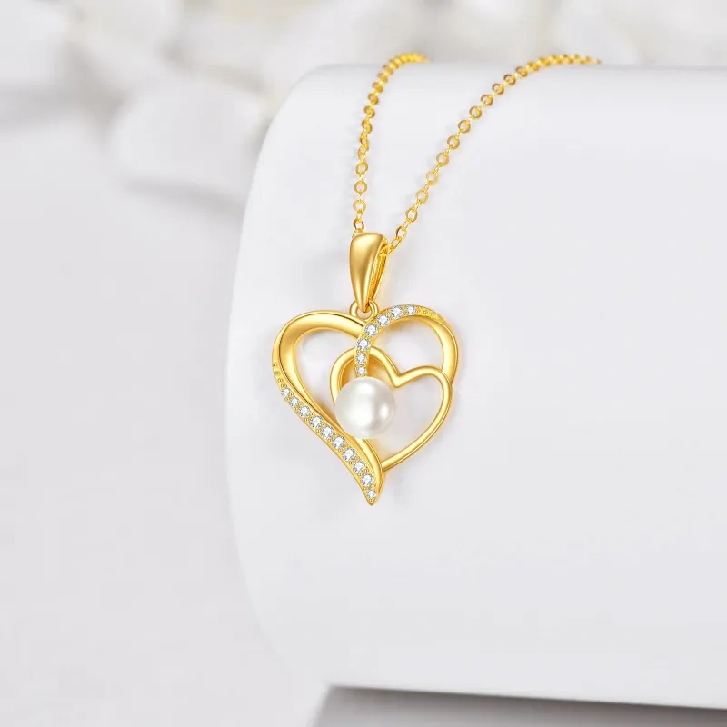 Collier pendentif cœur en or 14 carats avec perle ronde, idéal pour les meilleures amies.-4
