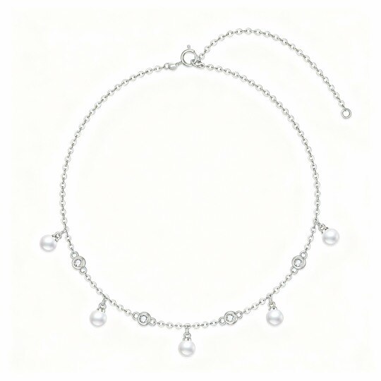 Choker-Halskette aus 10-karätigem Weißgold mit runden Zirkonia und Perle