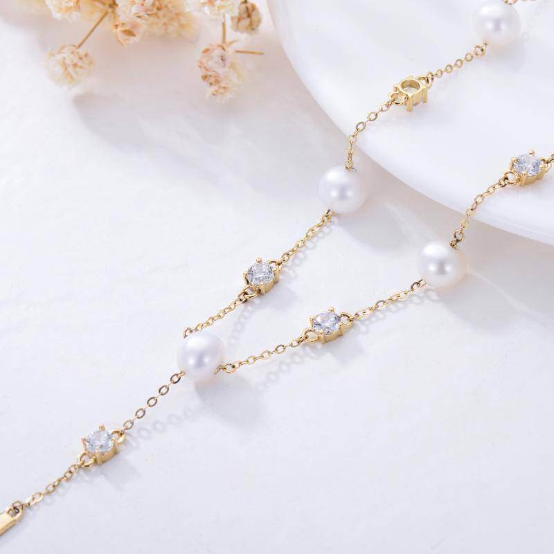 Collar en Y no ajustable de oro de 9 quilates con circonitas cúbicas circulares y perlas-4