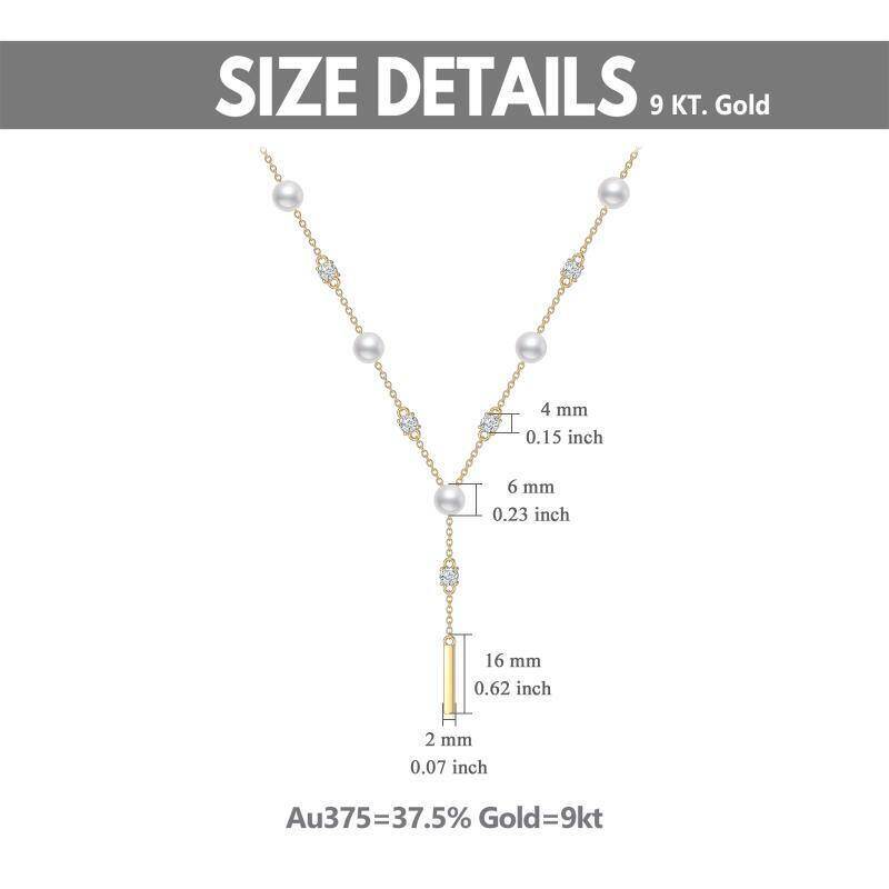 Collar en Y no ajustable de oro de 9 quilates con circonitas cúbicas circulares y perlas-5