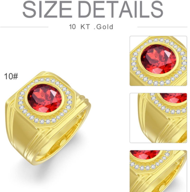 Bague ronde en or 10 carats personnalisée avec pierre de naissance pour homme-3