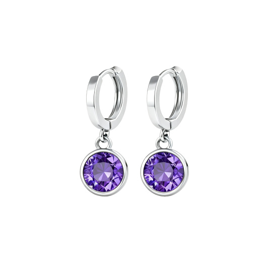 Pendientes colgantes personalizados de oro blanco de 10 quilates con circonita cúbica redonda y piedra de nacimiento.