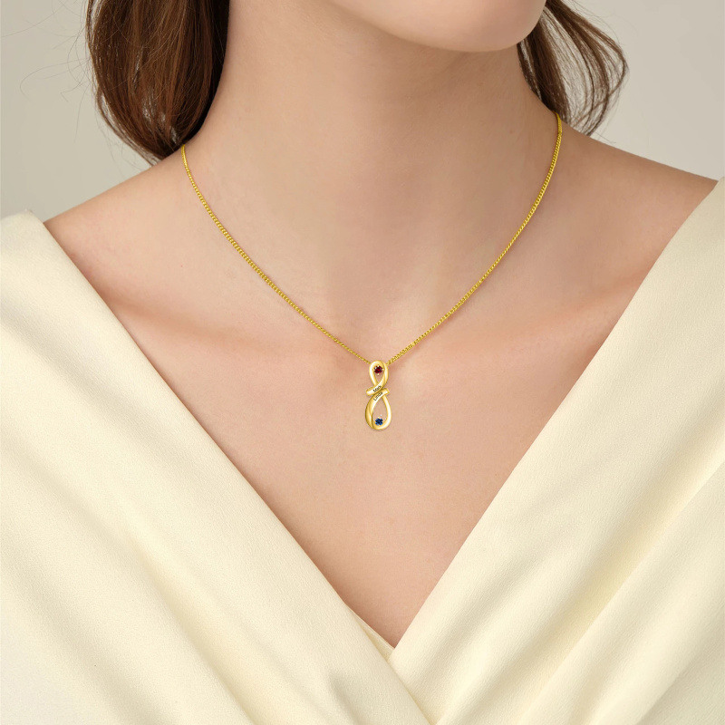 Collar con colgante de piedra natal de circonita cúbica redonda de oro de 14 quilates-2