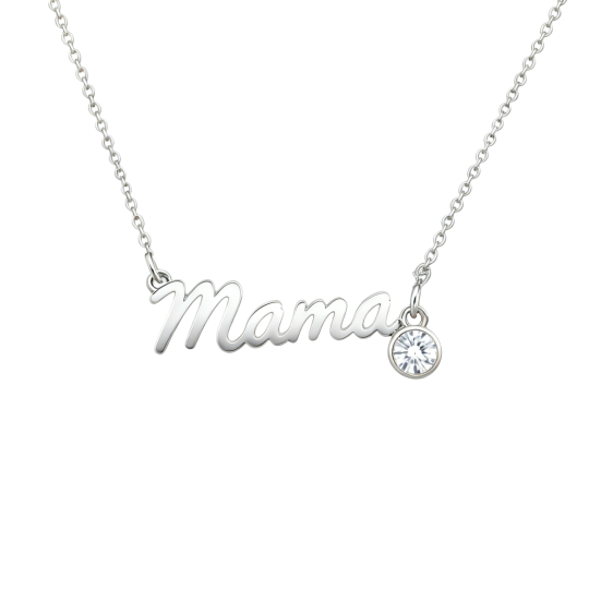 Collar con colgante personalizado de piedra natal con circonita cúbica redonda de oro blanco de 10 quilates