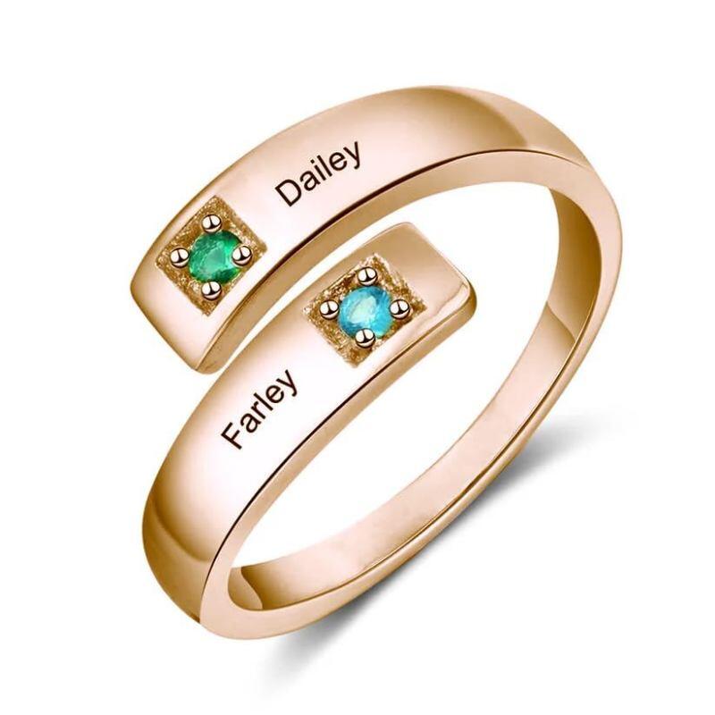 10K Rose Gold Round Cut Cubic Zirconia Personalized Birthstone & Personalized Engraving Birthstone Ring-3