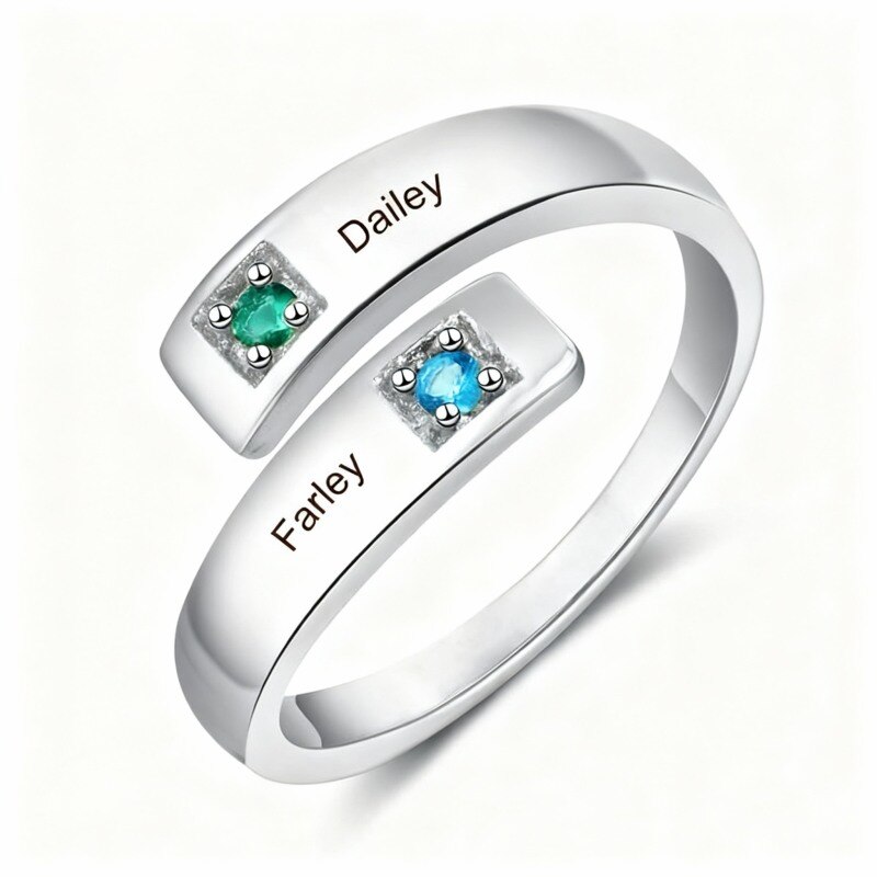 10K White Gold Round Cut Cubic Zirconia Personalized Birthstone & Personalized Engraving Birthstone Ring-14