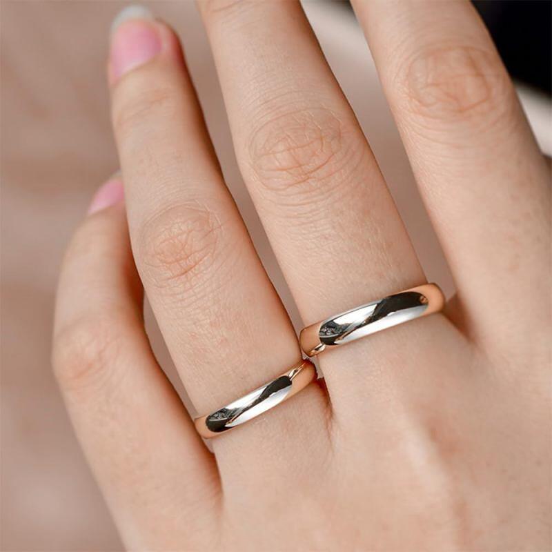 Anillos de pareja personalizados con grabado de piedra natal en oro rosa de 18 quilates con circonitas cúbicas-10