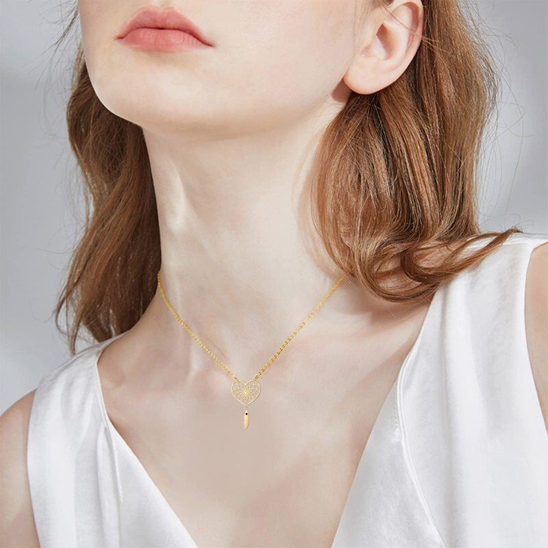 Collar con colgante personalizado con atrapasueños de corazón en oro de 9 quilates para mujer-2