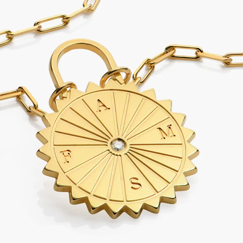 Collana con graffetta, bussola, sole e pietra portafortuna in oro vermeil personalizzata per donna e uomo-4