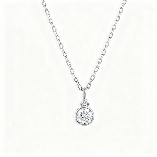 Collier pendentif rond en or blanc 10 carats avec zircon cubique taille ronde et pierre de naissance personnalisée