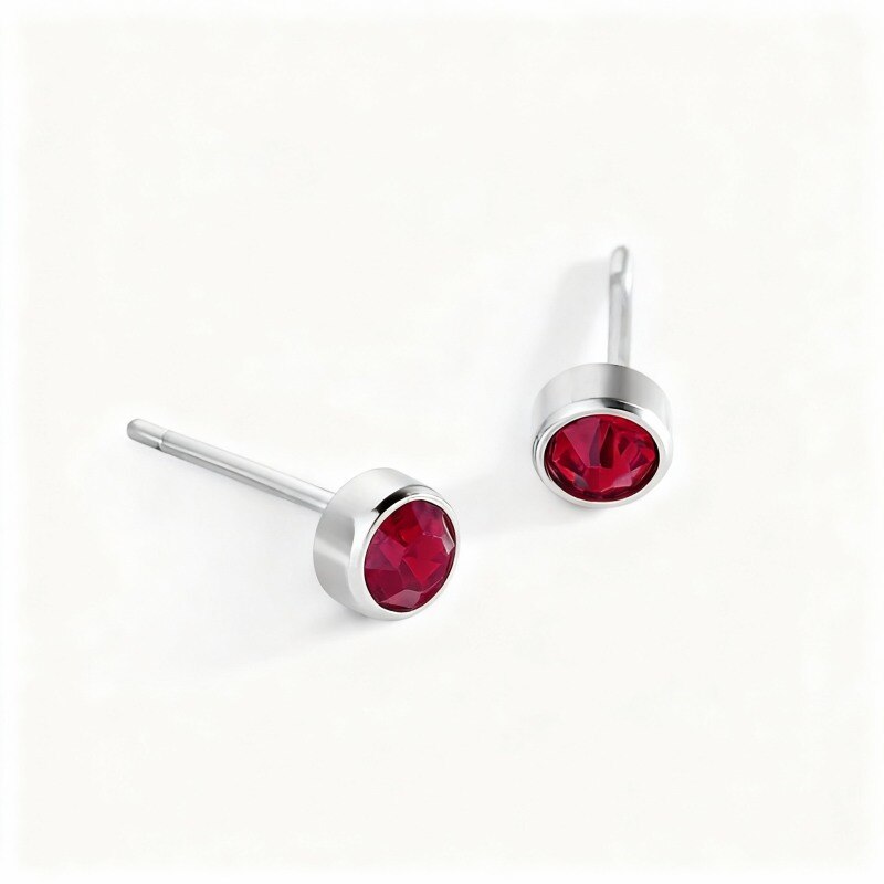 Boucles d'oreilles puces rondes en or blanc 18 carats avec zircon cubique taille ronde, personnalisées et pierre de naissance-1