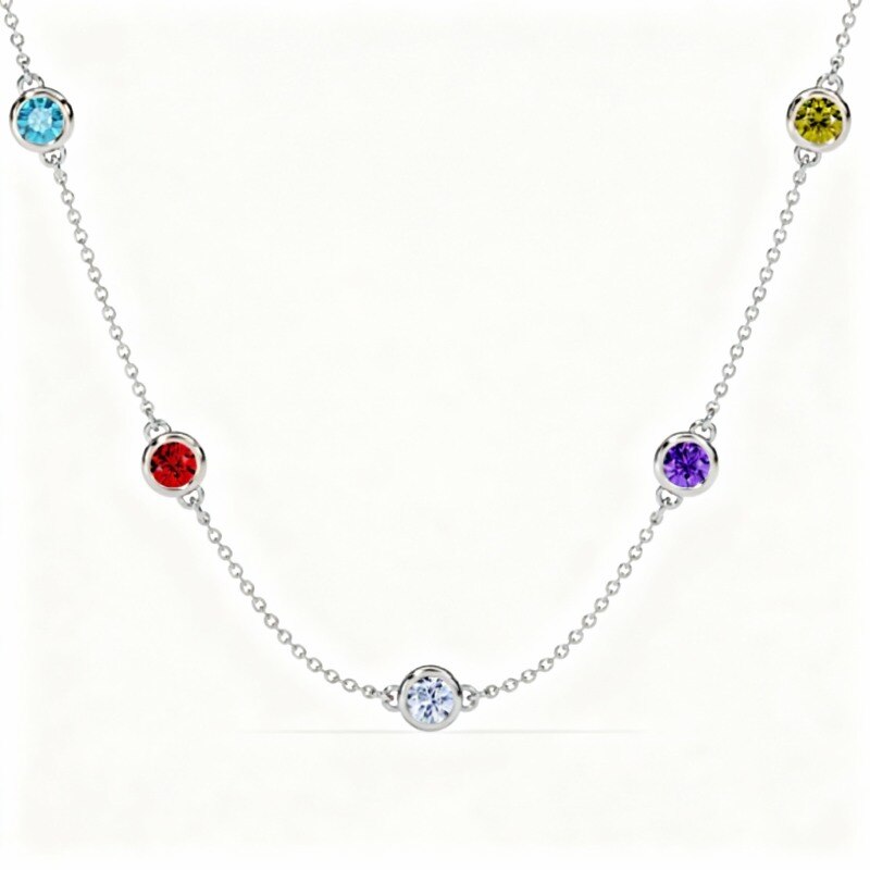 Collier pendentif personnalisé en or blanc 10 carats avec zircon cubique taille ronde et pierre de naissance, symbole des sœurs.-1