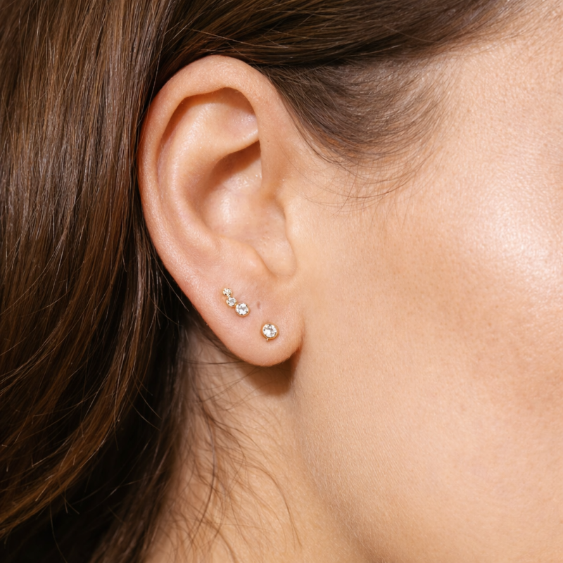 10K Rose Gold Round Cut Cubic Zirconia Personalized Birthstone Stud Earrings-2