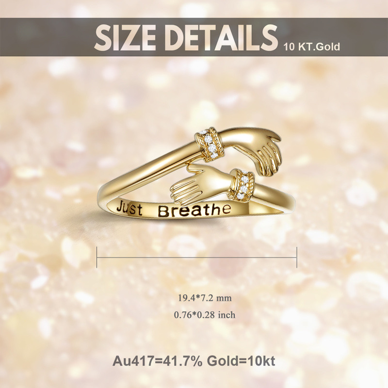 10K White Gold Round Cut Cubic Zirconia Personalized Engraving & Hug Open Ring-5