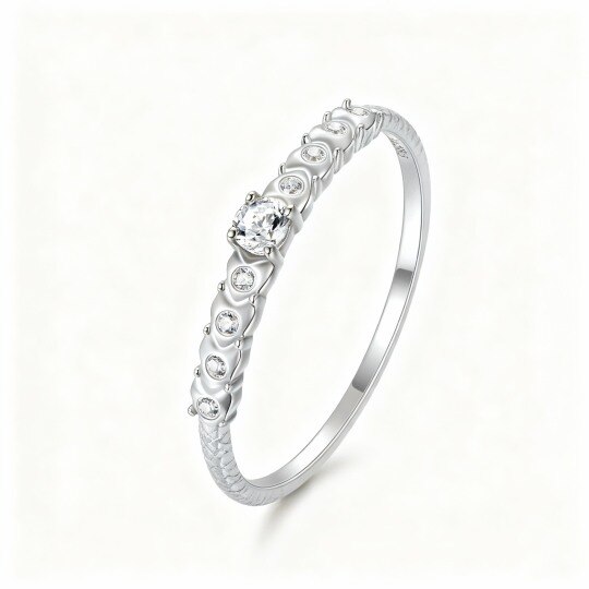 Ring aus 10-karätigem Weißgold mit rundem Zirkonia