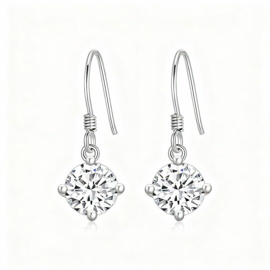 10K White Gold Round Cut Cubic Zirconia Round Drop Earrings